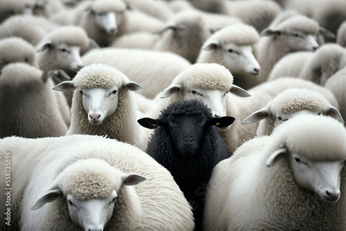 Fotografia The black sheep in the herd , Generative AI illustration