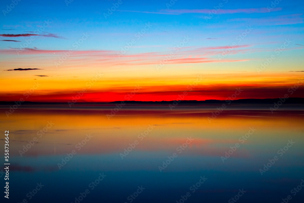 Sunset at Balatonakarattya from the beach of Balaton