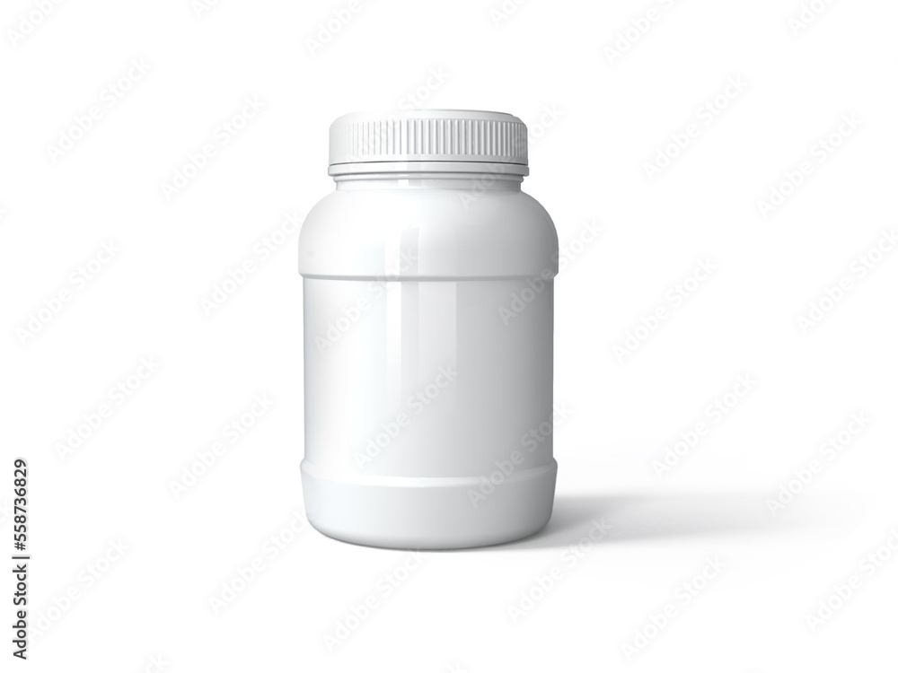 Supplement, protein white bottle isolated on a white background Supplement, protein white bottle isolated on a white background