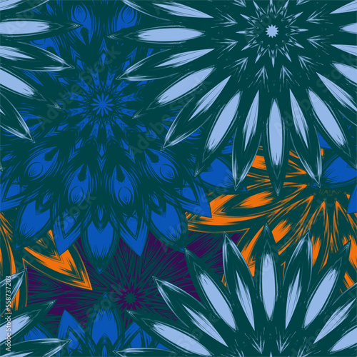 Flowers. Seamless floral background. Tracery handmade nature ethnic fabric backdrop pattern. Textile design texture. Decorative color art. Vector