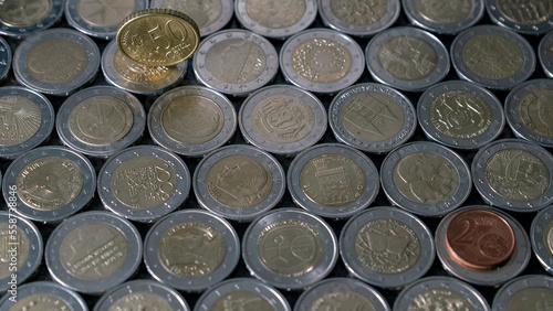 Euro coins on a dark background