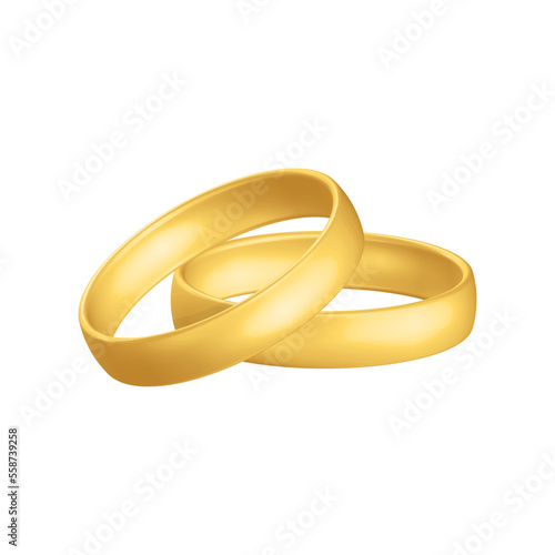 Golden realistic wedding rings with reflection Anniversary romantic surprise