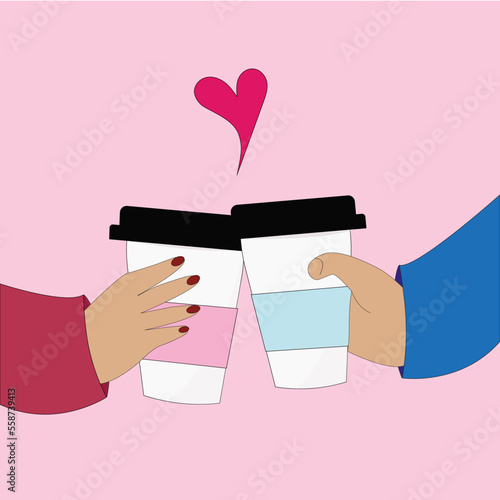 Love card of a hand holding a glass of coffee