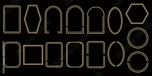 Collection of geometric vector frames. minimal golden decorated borders for wedding invitation,posters