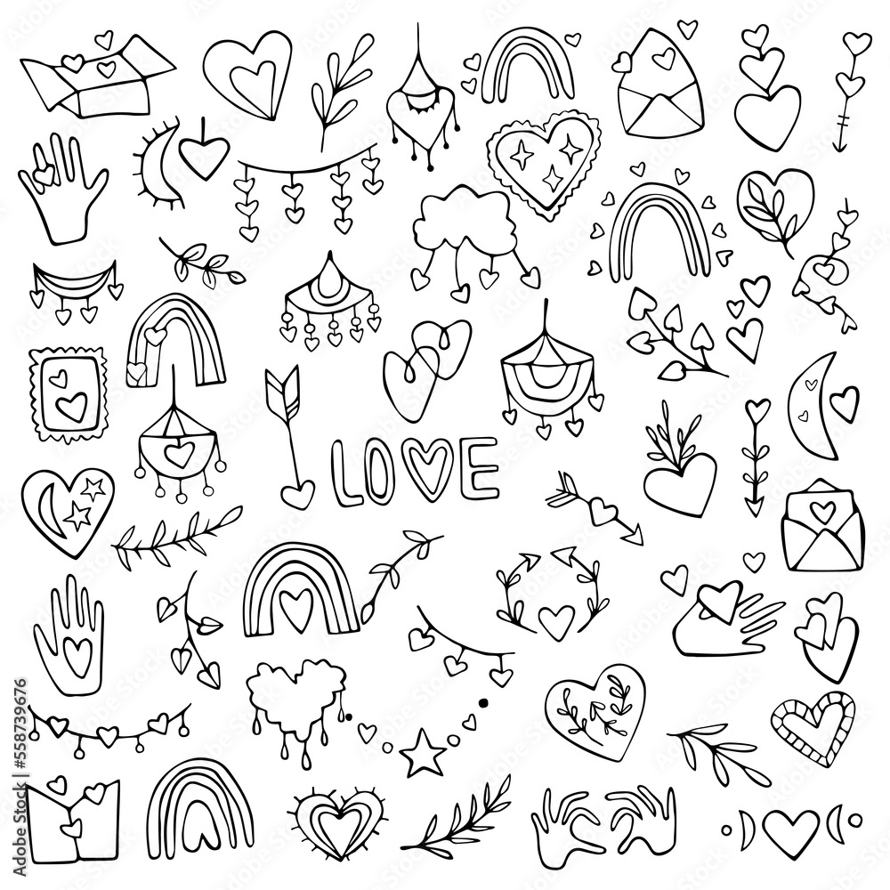 Valentine's Day doodle vector set hand drawing love heart greeting celebration Valentine's Day doodle vector set hand drawing love heart greeting celebration