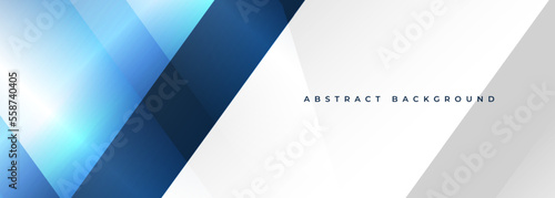 Blue and white modern abstract wide banner with geometric shapes. White and blue abstract background. Vector illustration