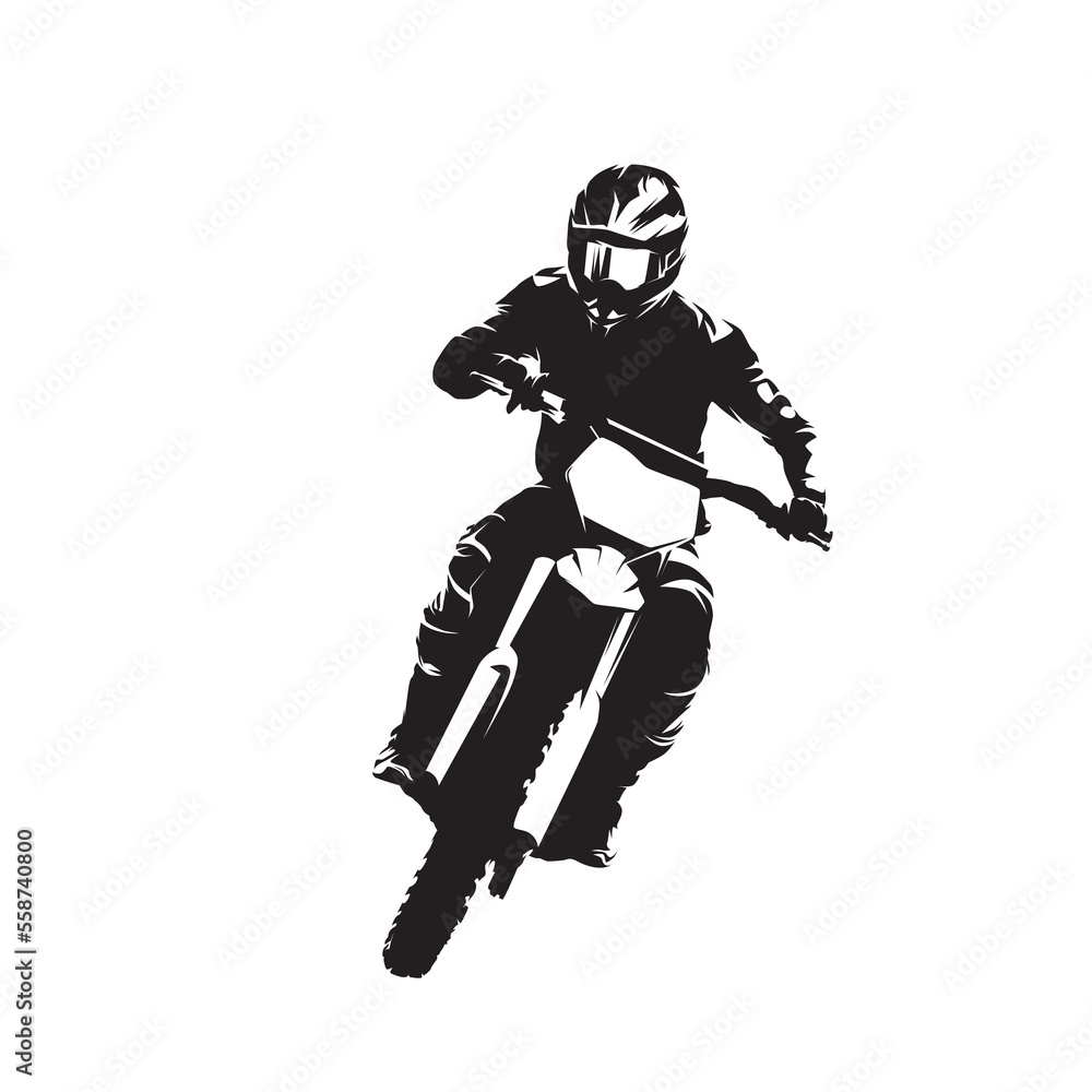 Motocross rider, isolated vector silhouette, side view. Ink drawing