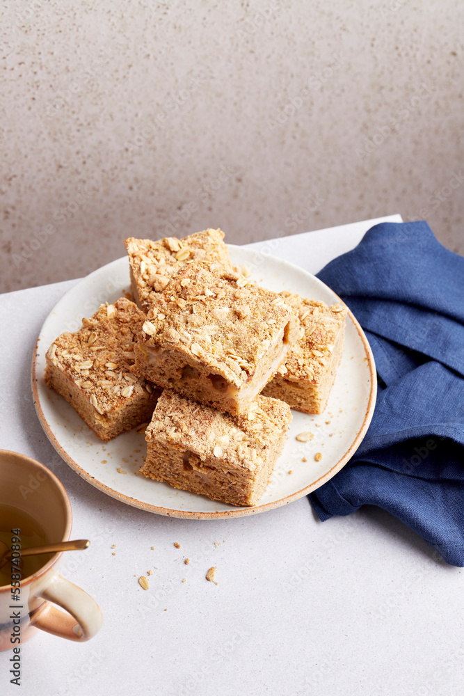 Peanut butter apple coffee cake on a plate Peanut butter apple coffee cake on a plate