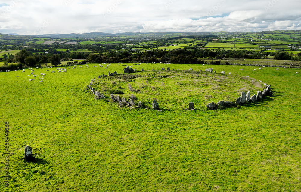 Stonecircle Raphoe Beltany prehistoric stone circle. Raphoe, Donegal, Ireland. Neolithic ...