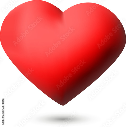 Red heart 3D, vector. Red 3D heart with shadow on a white background.