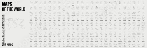 All 225 Complete Countries Map of the World Perfect Icons . A complete maps of the world. Every single country map are listed and isolated with names.