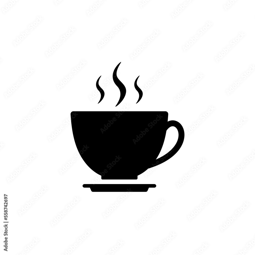 Cup with saucer and steaming hot drink icon. Symbol of hot coffee and fragrant cappuccino for morning vivacity and graphic design for vector teahouses Cup with saucer and steaming hot drink icon. Symbol of hot coffee and fragrant cappuccino for morning vivacity and graphic design for vector teahouses