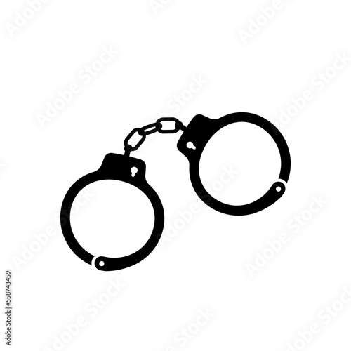 Police handcuffs silhouette. Black tool for arresting and escorting dangerous criminals with safe grip and subject of role playing vector games