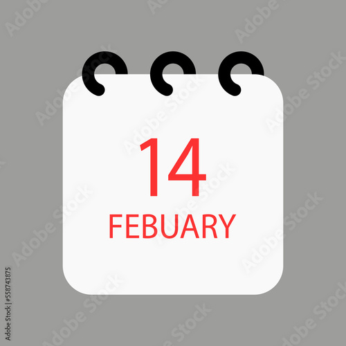 Valentine's Day 14 Febuary calendar date flat icon