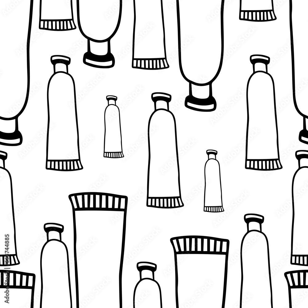 Seamless pattern Hand drawn hand cream tube in doodle style Seamless pattern Hand drawn hand cream tube in doodle style