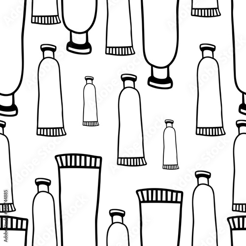 Seamless pattern Hand drawn hand cream tube in doodle style