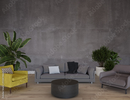 Fototapeta Naklejka Na Ścianę i Meble -  Modern living room with sofa front of the black wall