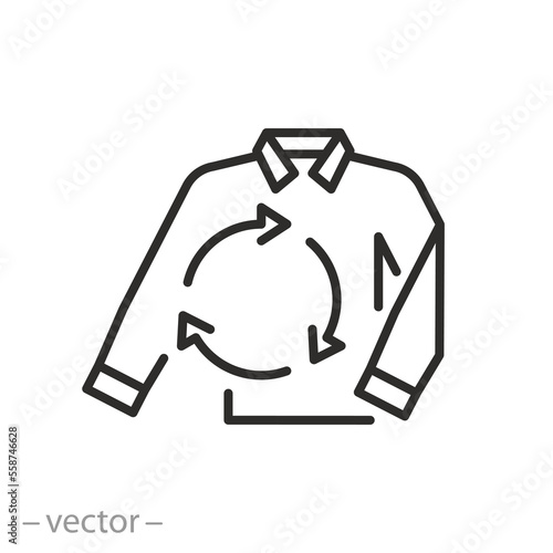 upcycling clothes icon, recycle arrows rotation, circular reuse textile, thin line symbol - editable stroke vector illustration