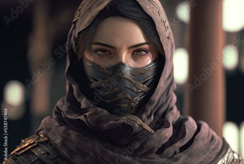 Ninja Woman. Generative AI, non-existent person.  