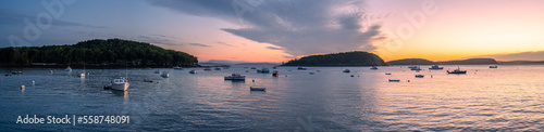 Mount Desert Narrows sunrise panorama in Maine 