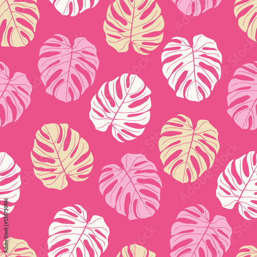 Beautifull tropical leaves branch  seamless pattern design. Tropical leaves  monstera leaf seamless floral pattern background. Trendy brazilian illustration. Spring summer design for fashion  prints