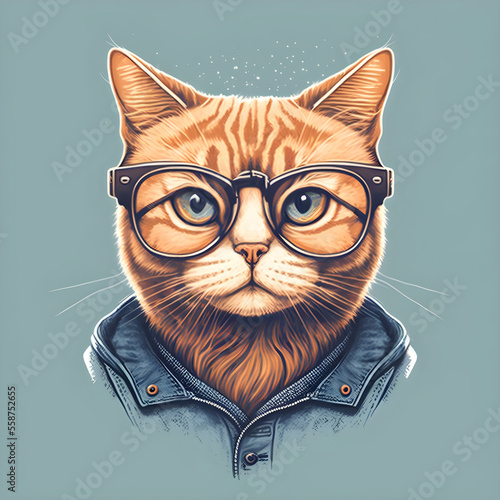 Hipster Cute Funny Art Cat Illustration