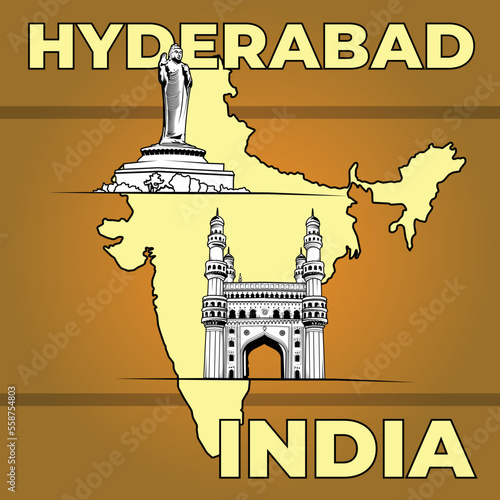 Vector compositional illustration of Hyderabad, India 