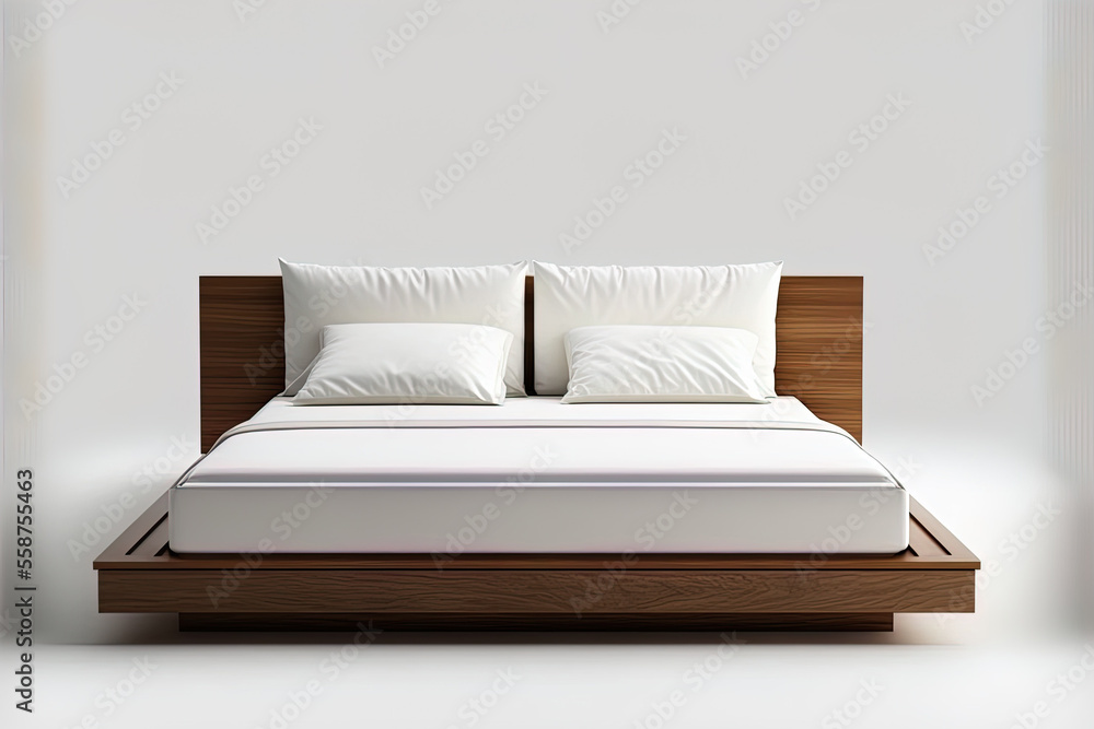Contemporary bed, isolated on white. Generative AI Contemporary bed, isolated on white. Generative AI
