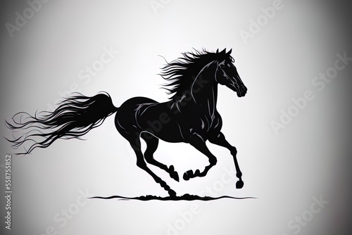 Running horse silhouette in form. Generative AI © 2rogan