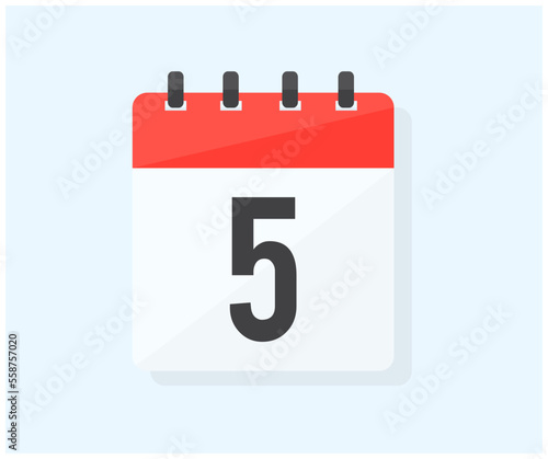 The the fifth day of the month with date 5 logo design. Calendar icon flat day 5. Reminder symbol. Event schedule date. Schedule planning. Meeting appointment time vector design and illustration.