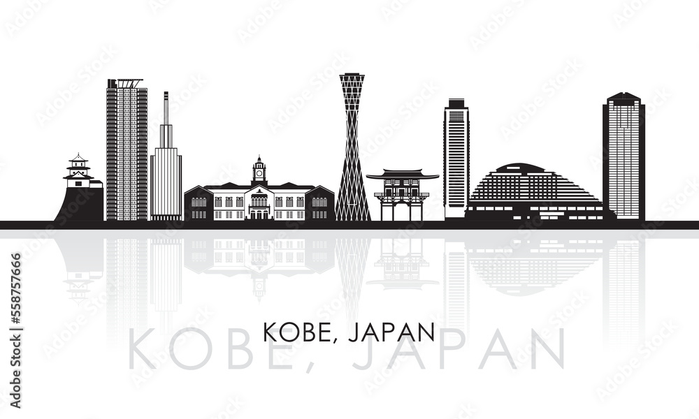 Silhouette Skyline panorama of city of Kobe, Japan - vector illustration