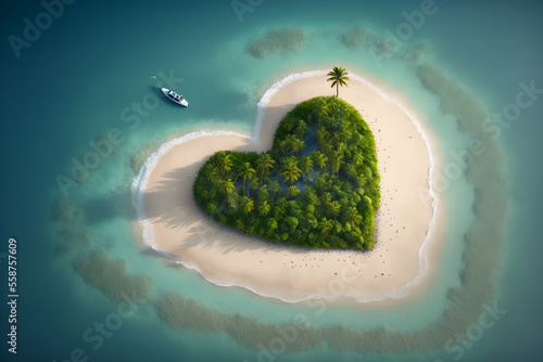 Heart shaped Island top view. Generative AI