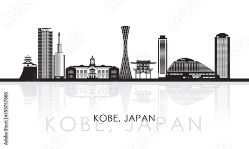 Silhouette Skyline panorama of city of Kobe, Japan - vector illustration