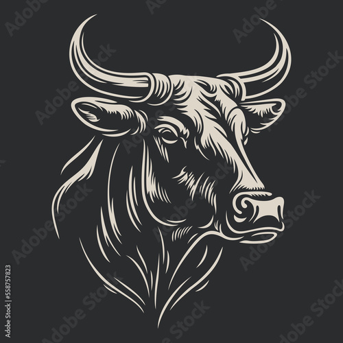 Vector illustration of bull head. Logo, emblem, label template.