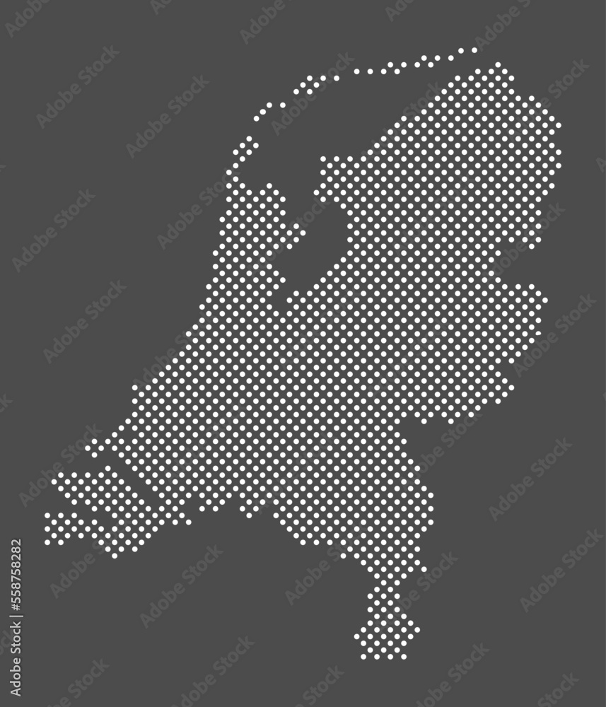 Obraz premium Netherlands map dot on gray background. Dotted map of Netherlands. Vector eps10.