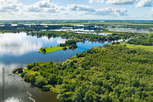 Aerial view of recreational lake Sânemar in national park De Alde Feanen, Earnewald, Friesland, Netherlands. photo