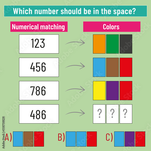 Math matching question. What colors should come into space? Intelligence question, visual intelligence, reasoning.