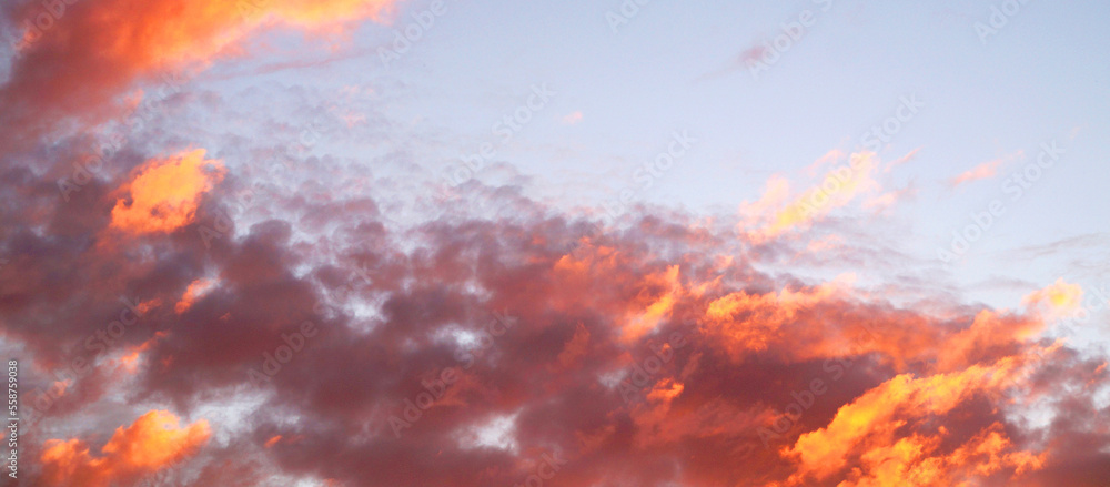 sunset sky with dark orange clouds for background