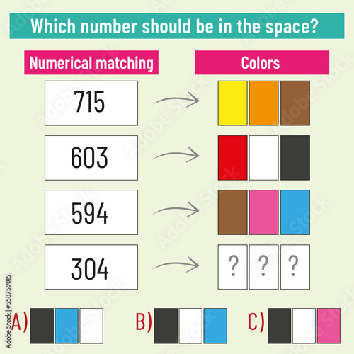 Math matching question. What colors should come into space? Intelligence question, visual intelligence, reasoning.