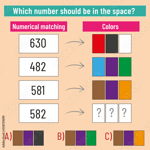 Math matching question. What colors should come into space? Intelligence question, visual intelligence, reasoning.