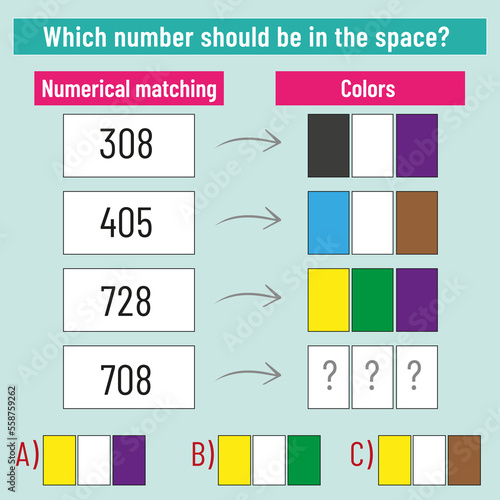 Math matching question. What colors should come into space? Intelligence question, visual intelligence, reasoning.
