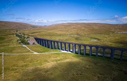 Ribblehead Viaduct in the Yorkshire Dales National Park - aerial view - travel photography