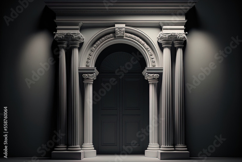 Fototapeta Classic doorway with separated columns on a dark background