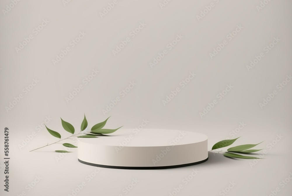 pedestal for product display presentation with twigs with green leaves . Minimalist natural showcase against a white background pedestal for product display presentation with twigs with green leaves . Minimalist natural showcase against a white background