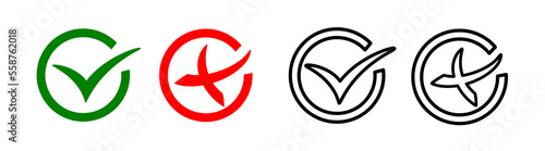Checkbox checkmark icon vector or confirm false true check mark red pictogram graphic clipart, right wrong marker felt tip pen hand drawn set, cross and tick survey choice element design image photo
