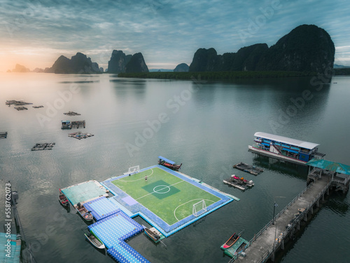 Aerial view of football field in Koh Panyee bay in Thailand. photo