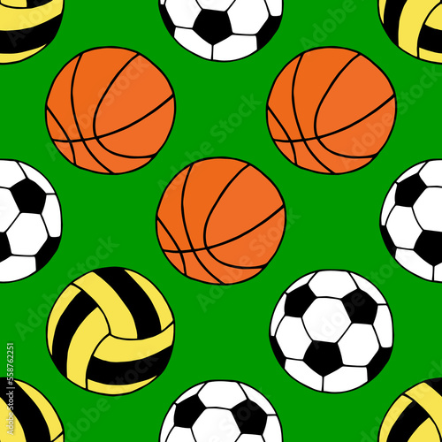 Seamless pattern of balls. Football, basketball, volleyball. Vector stock illustration eps10.