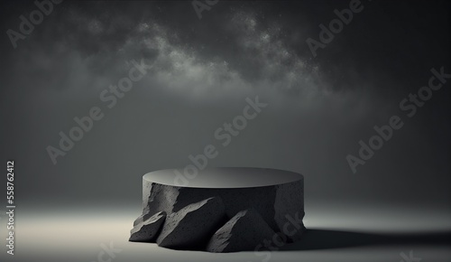 Fotografia Black stone pedestal in stage for product display presentation