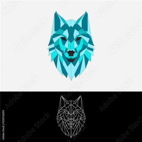 Dogwild wolf and Fox face on grey background with outlines, symmetrical vector illustration EPS 10 isolated. 
modern logo design. Suitable for printing on a t-shirt. photo