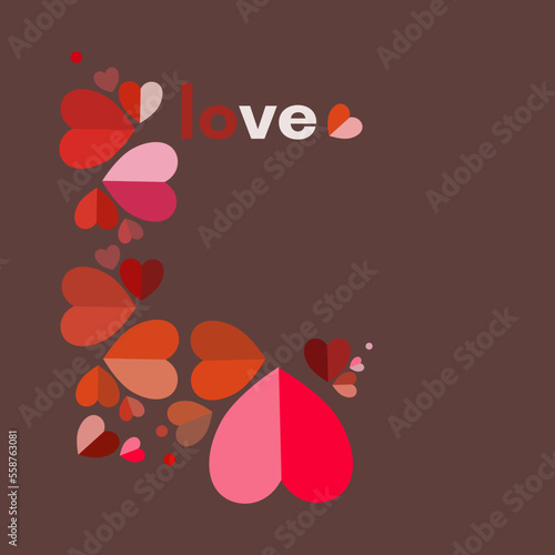 Love, Valentine's Day - card, frame with stylized hearts folded from paper - bauhaus style vector illustration